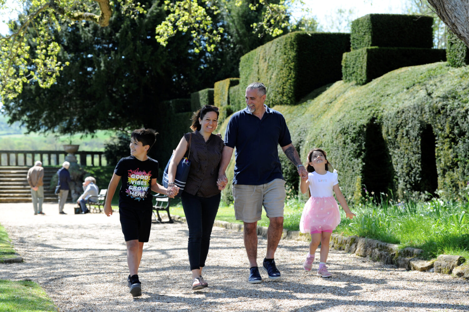 Family enjoying Sudeley Castle grounds