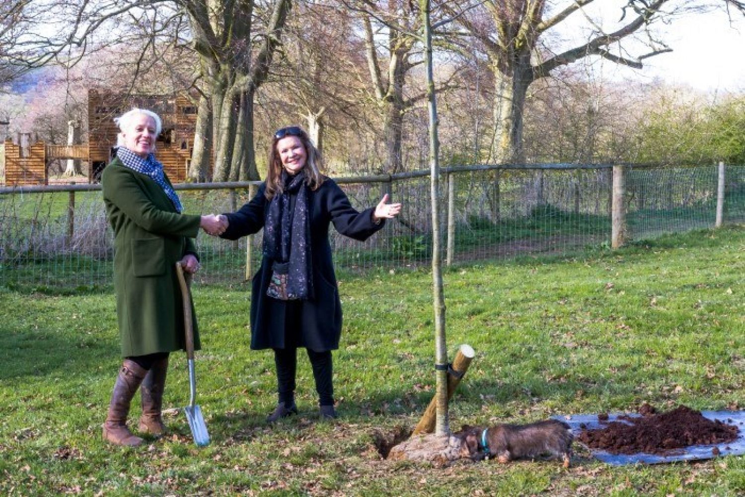 Lady Ashcombe and Nell Gifford planting a tree at Giffords