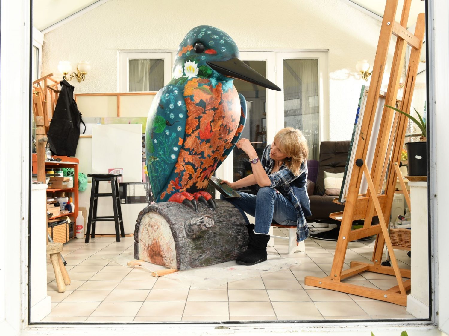 Kingfisher artist painting sculpture in studio