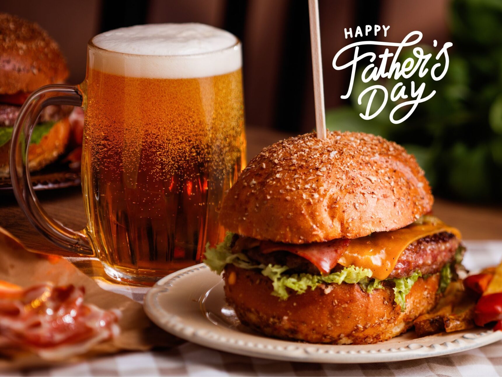 Treat the father figure in your life to a delicious burger and beer on us this Father's Day